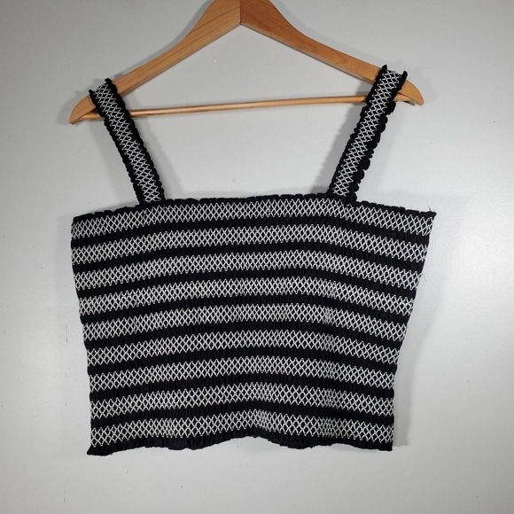 Aeropostale Embroidered Striped Wide Strap Cropped Smocked Tank Top Black XL - Picture 8 of 11